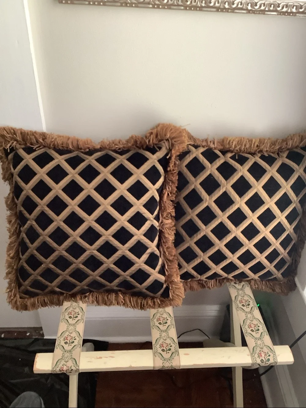 Embroidered Brown & Gold Chenille Fringe Throw Living Room Sofa Accent Pillows